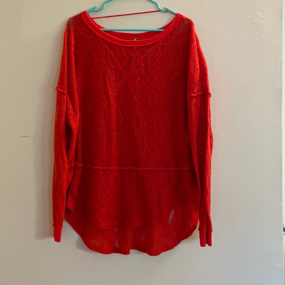 Free People Red Lace Top